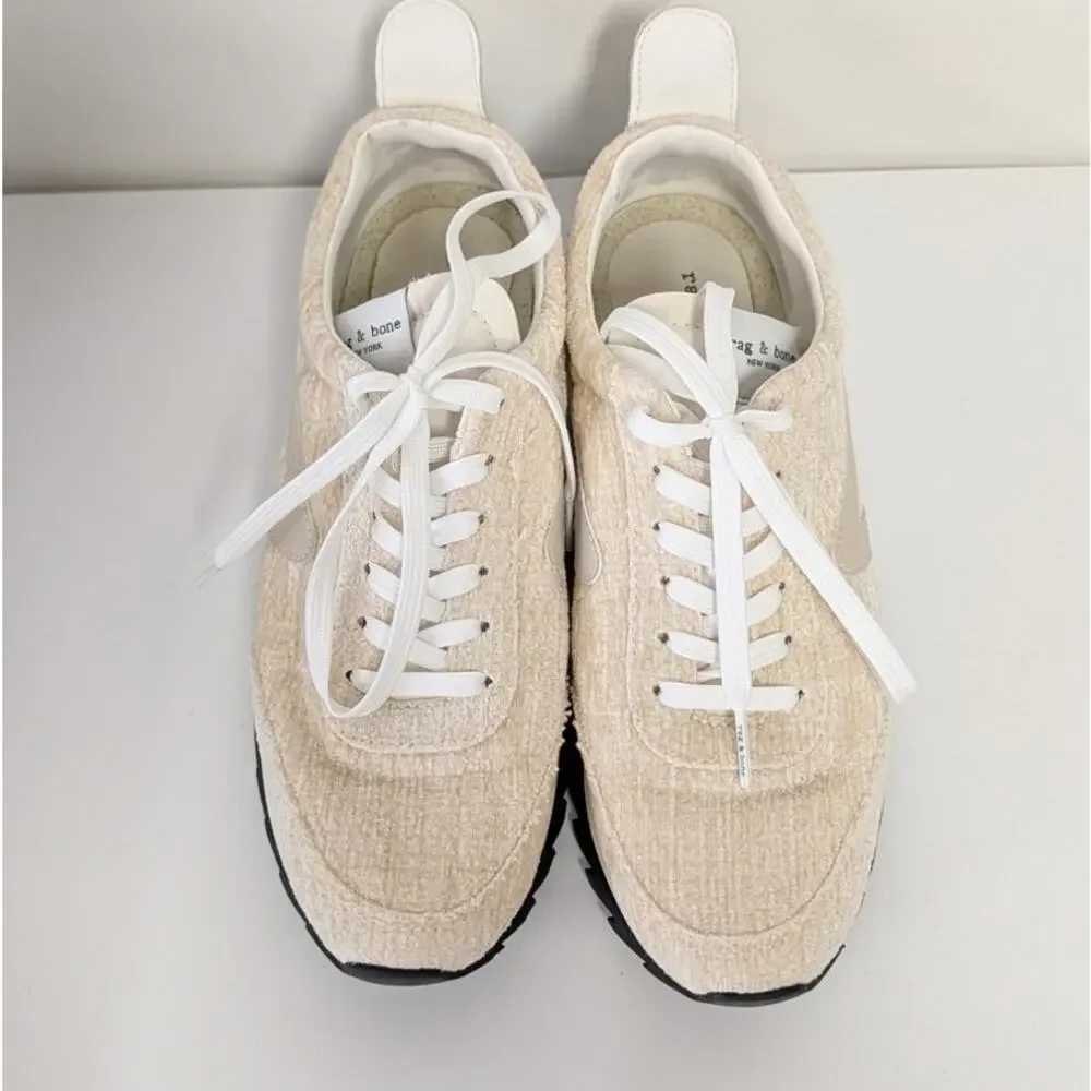 Rag&bone Retro Runner Chenille Sneakers Womens EU39/US9 Ecru Plain Lace-up Low